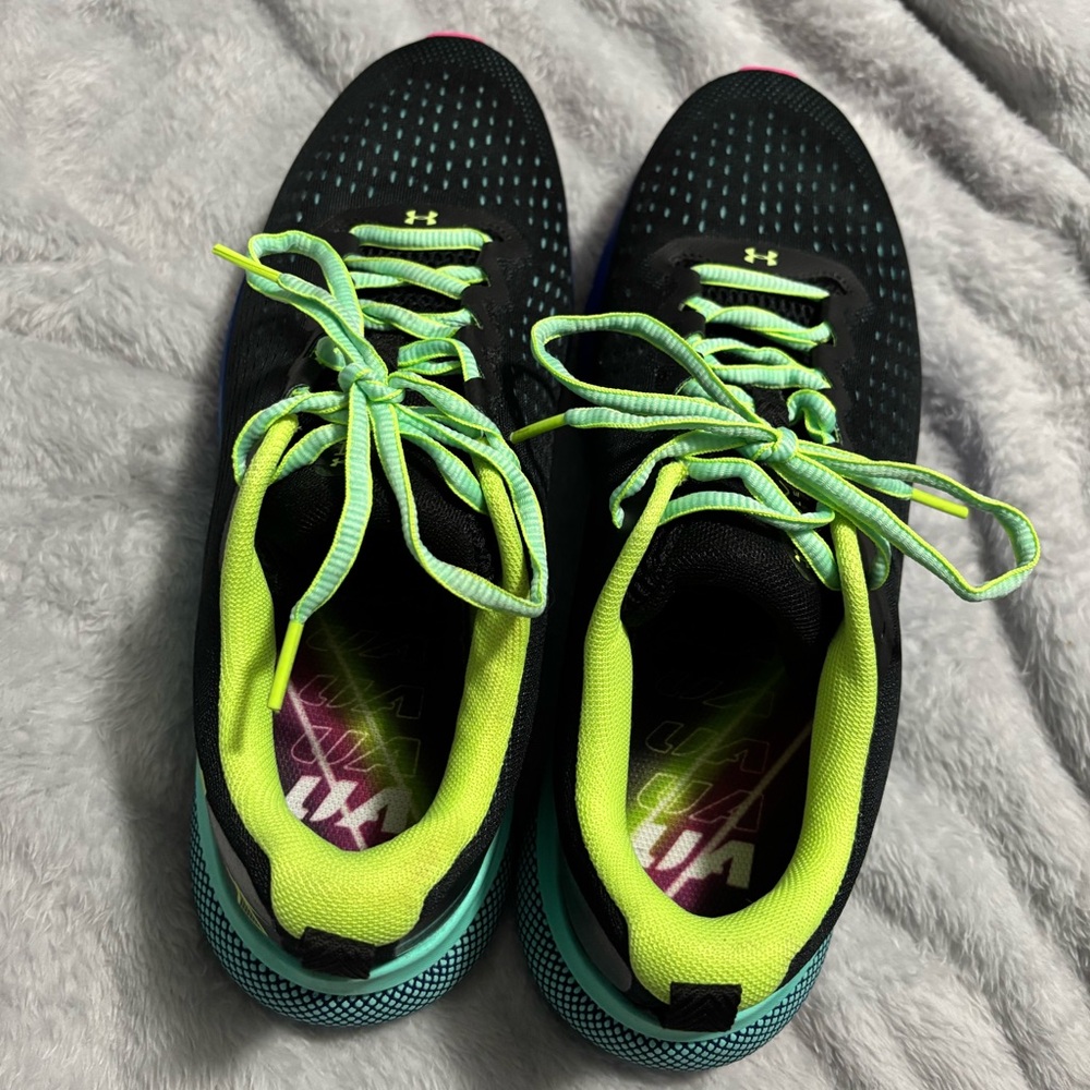 UA HOVR™ Turbulence Black Athletic Shoes with Neon and Blue Accents - Picture 4 of 6